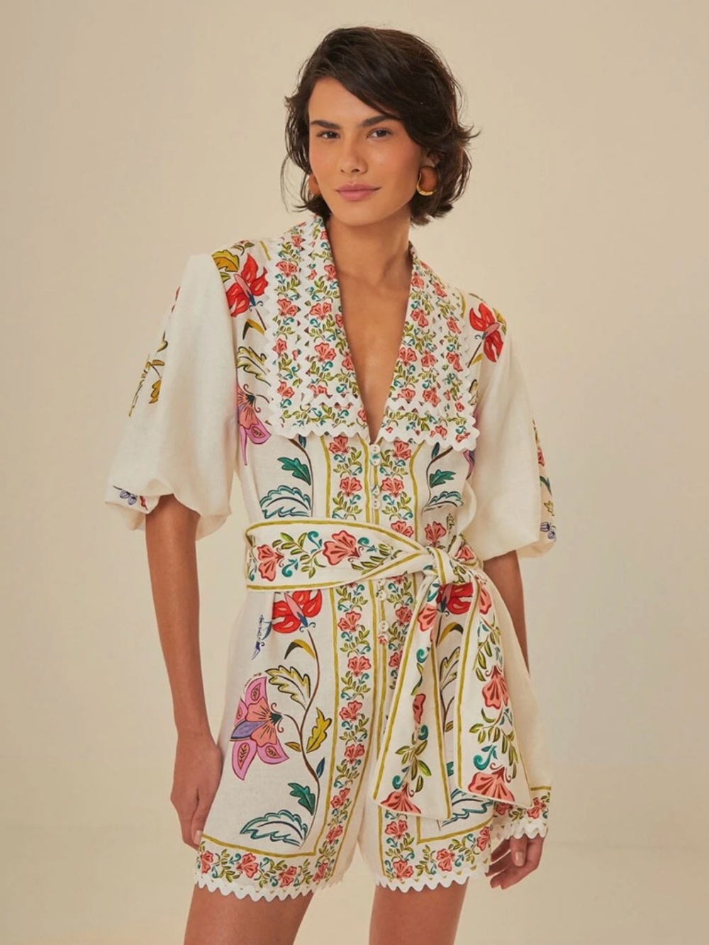 NWT FARM Rio Off-White Floral Insects Romper - Size Small